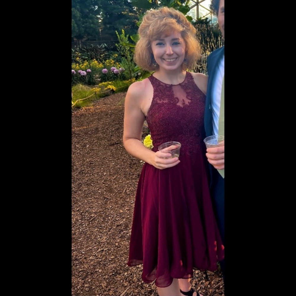 JJs House Burgundy Lace Cocktail Dress